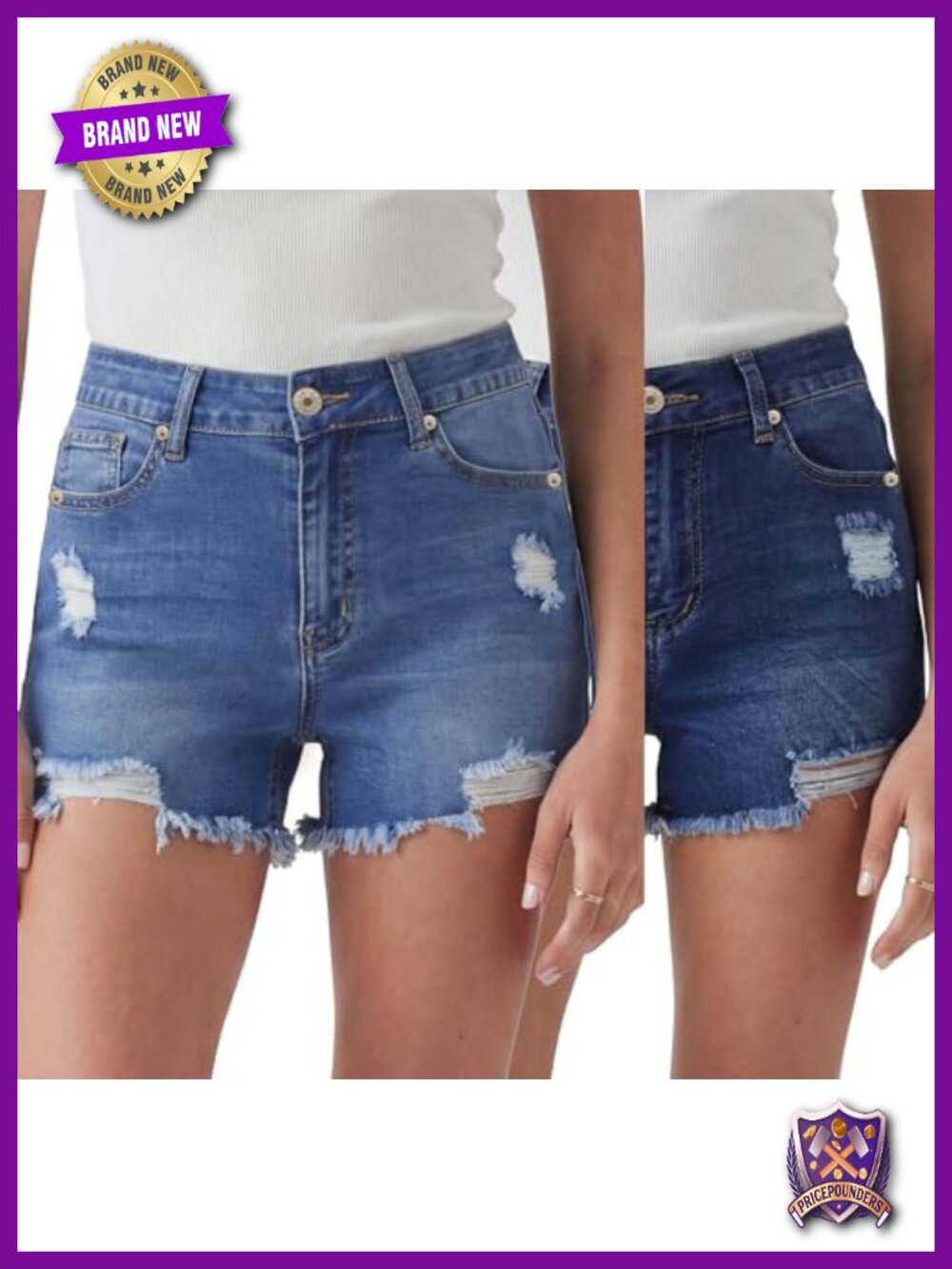 2 Pack Ripped High Waist Jean Shorts Women Stretch Denim